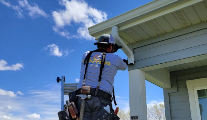 downspout repairing done by Hutner Rain Gutters professional workers