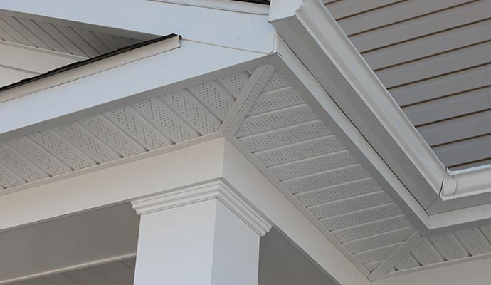 A close-up view of a building's soffit and fascia