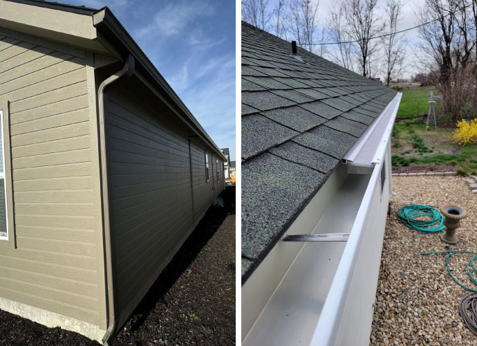 Collage of sloped roof with installed gutter guard