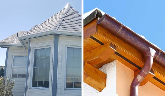 Collage of aluminum and copper gutters