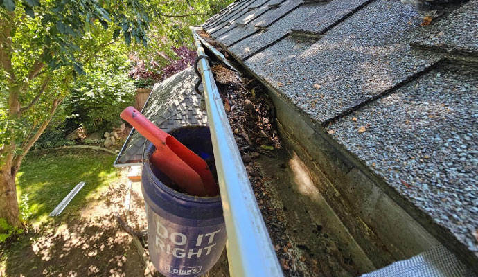 Technician cleaning gutters