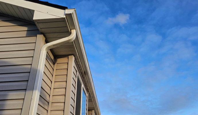 A house roof corner with a gutter system